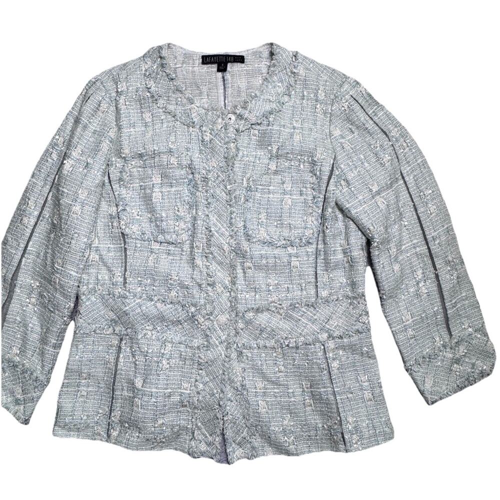 Layfayette 148 Blue Green Boucle Tweed Blazer Womens 4 Preppy Classic Office